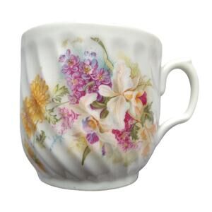 Antique Porcelain TeaCup with Mustache Guard Hydrangeas & Gold Floral C.T.